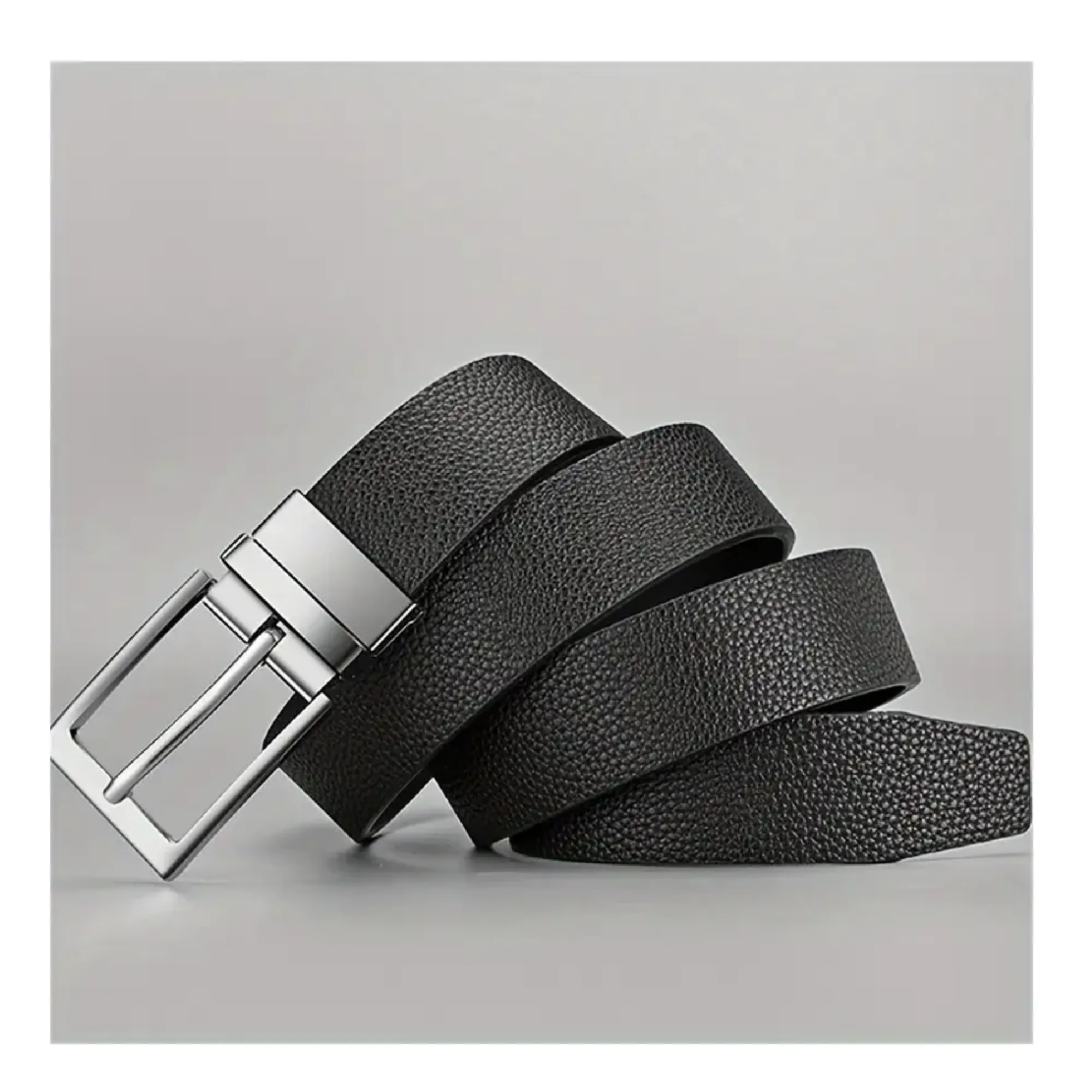 1pc Men's PU Leather Belt, Business Belt, Rotatable Buckle Double Sided Belt, Suitable For Casual Pants