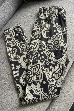 Black/Grey Paisley Boho Print Leggings