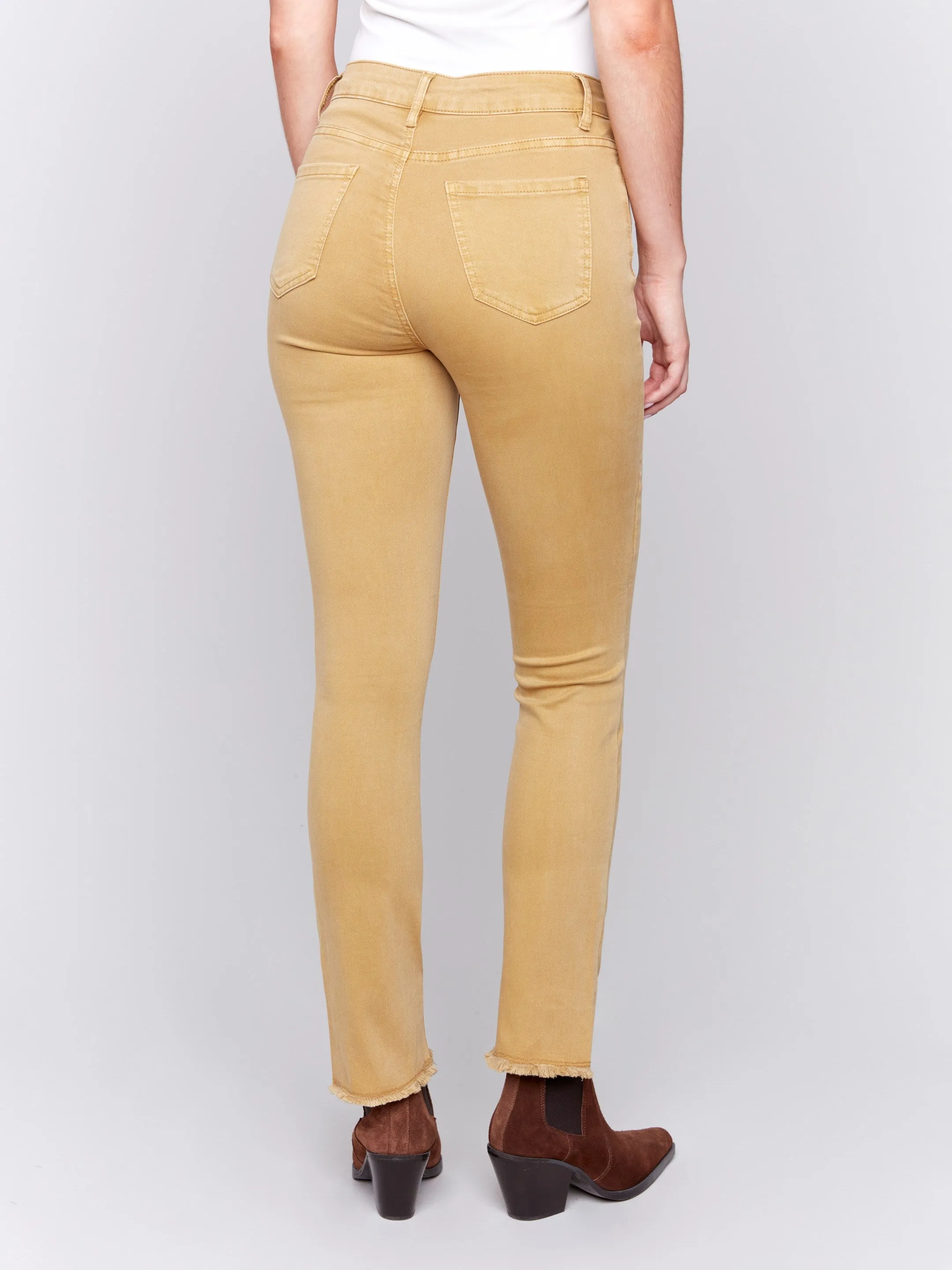 Bootcut Twill Pants with Asymmetrical Hem - Amber