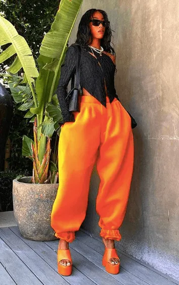 Bright Orange Elastic casual bomb pants