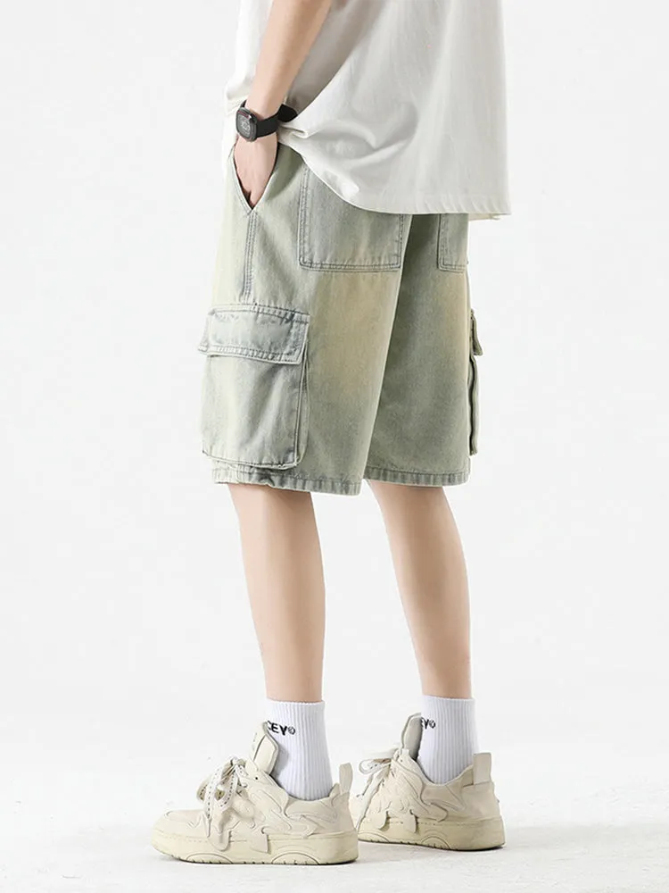 Cargo Drawstring Pocket Denim Shorts