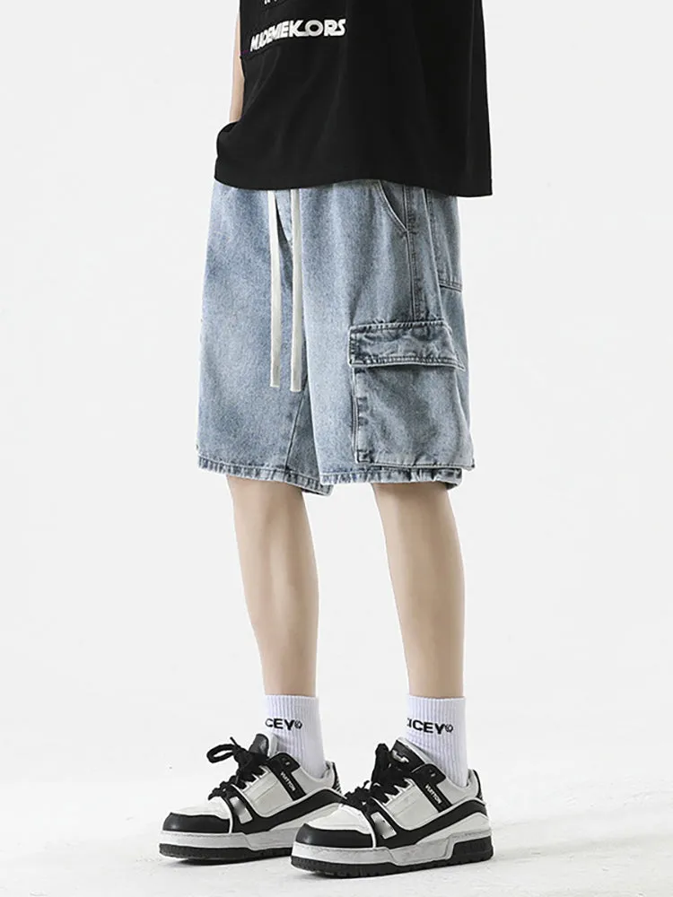 Cargo Drawstring Pocket Denim Shorts