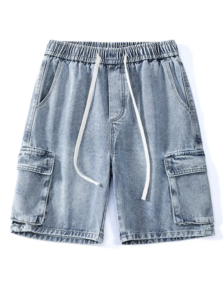 Cargo Drawstring Pocket Denim Shorts