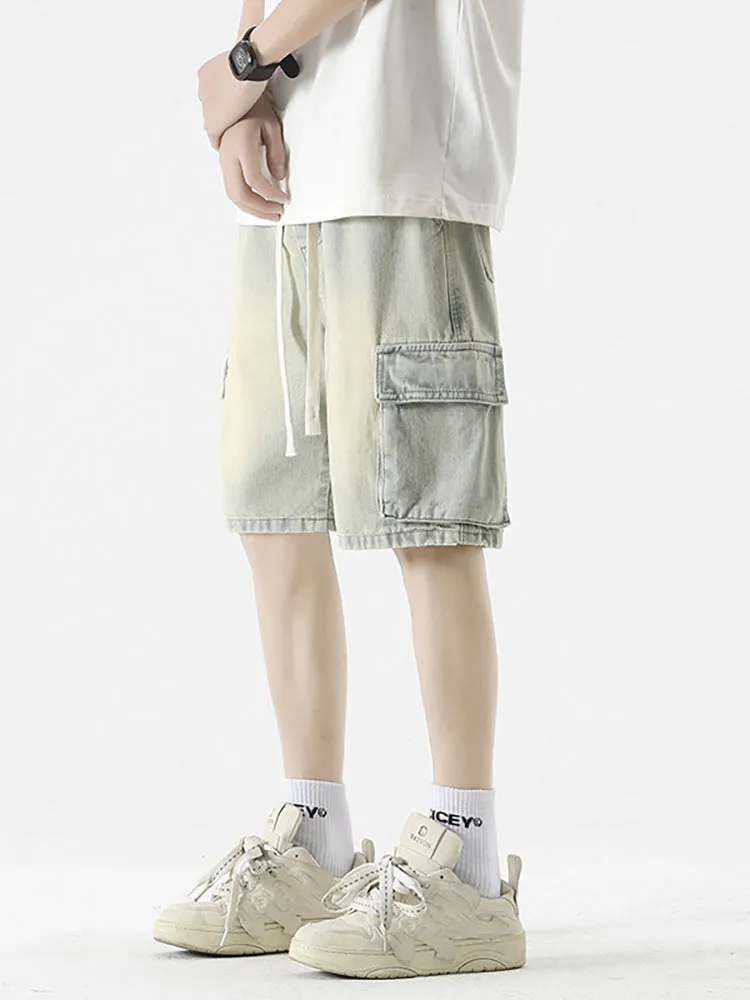 Cargo Drawstring Pocket Denim Shorts