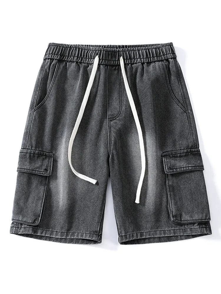 Cargo Drawstring Pocket Denim Shorts