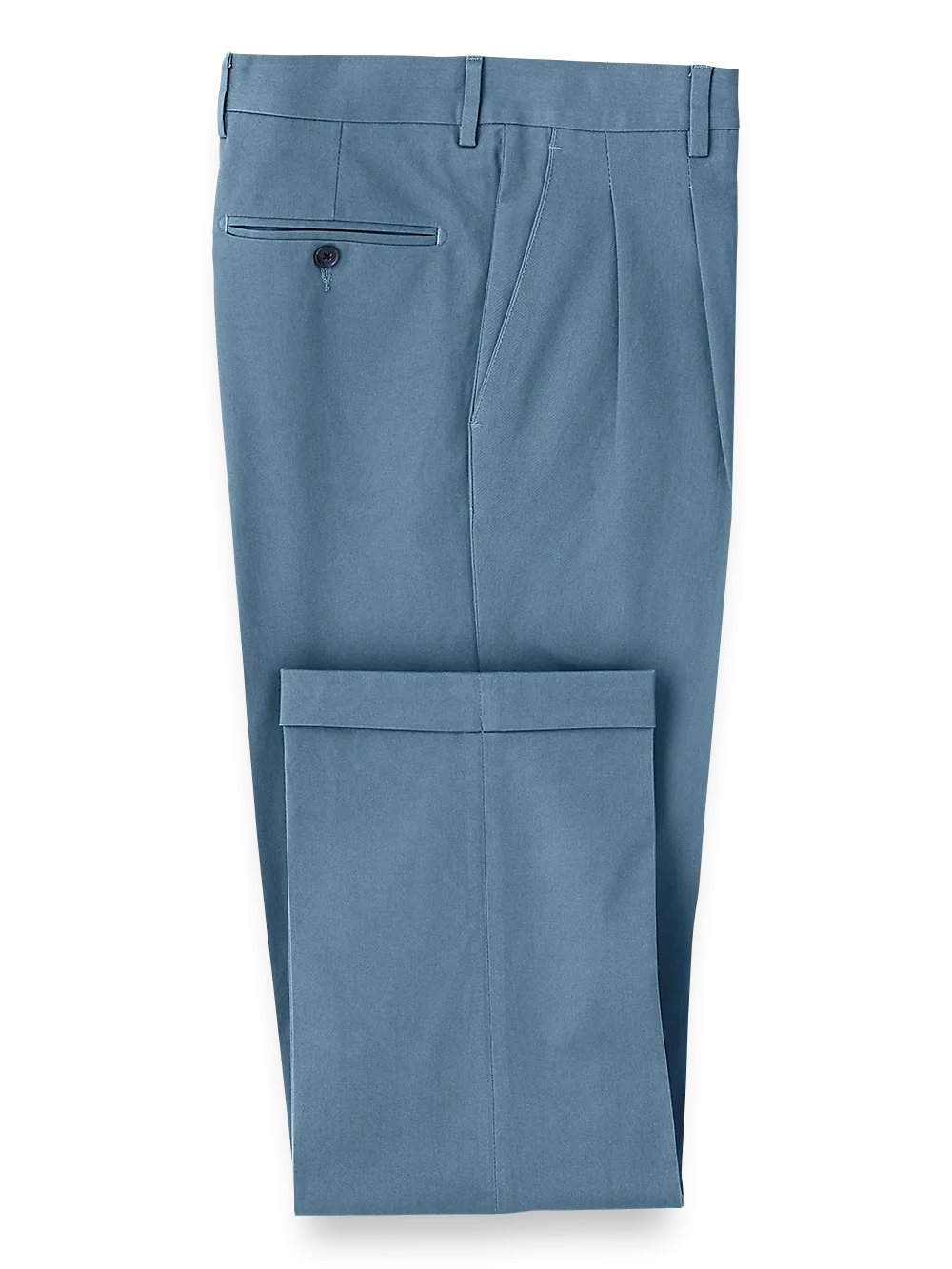 Classic Fit Cotton Stretch Twill Pleated Pants - Blue