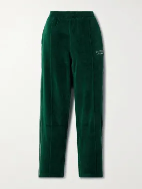 Dark green embroidered cotton-velour track pants