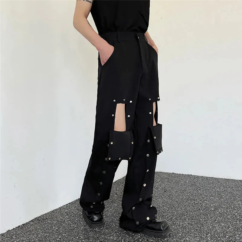 Detachable Metal Button Patchwork Pants