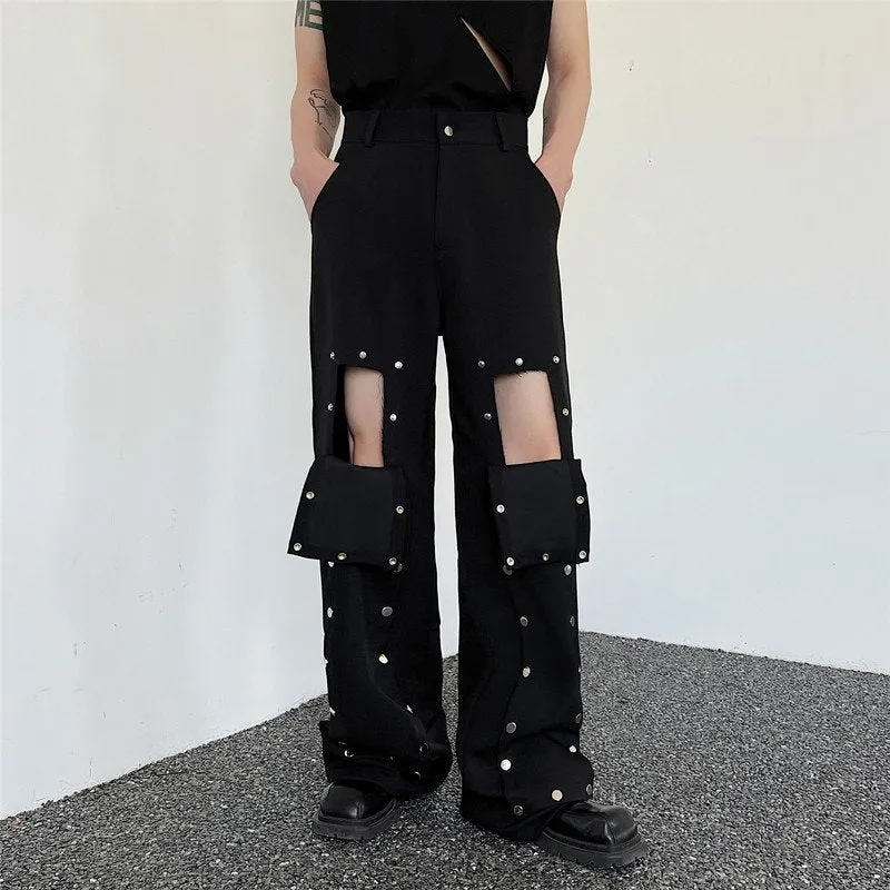 Detachable Metal Button Patchwork Pants