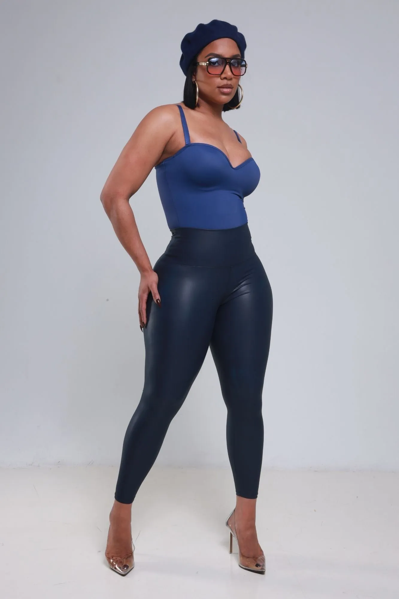 Detox High Rise Faux Leather Leggings - Navy