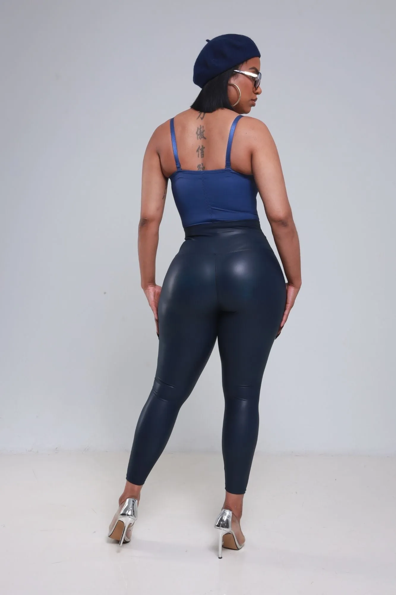 Detox High Rise Faux Leather Leggings - Navy