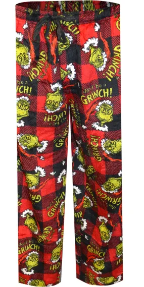 Dr. Seuss Don't Be A Grinch Red Buffalo Plaid Plush Lounge Pants