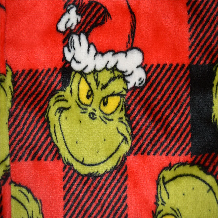 Dr. Seuss Grinch Classic Red and Black Buffalo Plaid Plush Lounge Pants