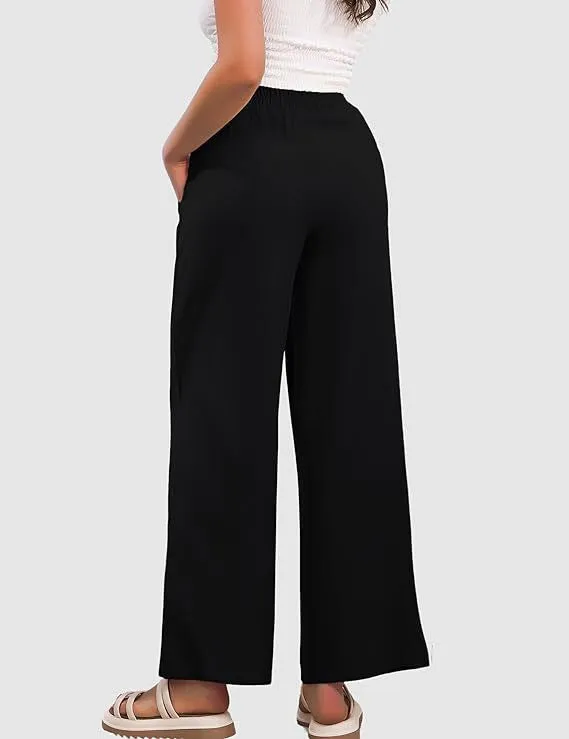 Elastic High Waist Casual Wide Leg Long Palazzo Lounge Pants Trousers