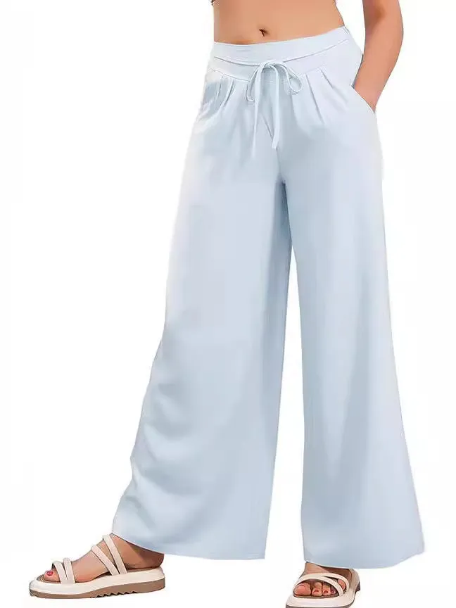 Elastic High Waist Casual Wide Leg Long Palazzo Lounge Pants Trousers