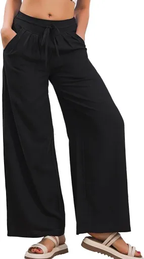 Elastic High Waist Casual Wide Leg Long Palazzo Lounge Pants Trousers