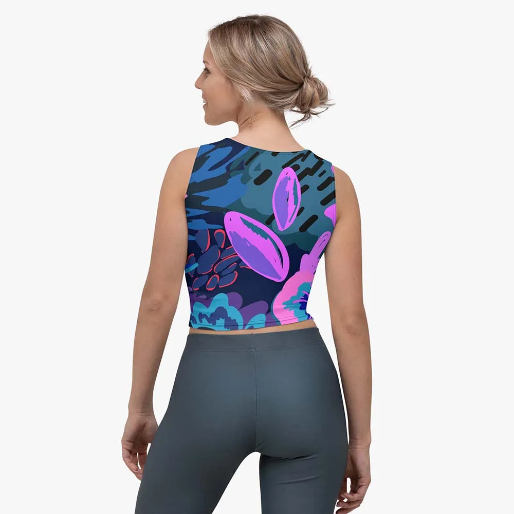 Floral Crop Top "Flower Splash" Blue/Fuchsia