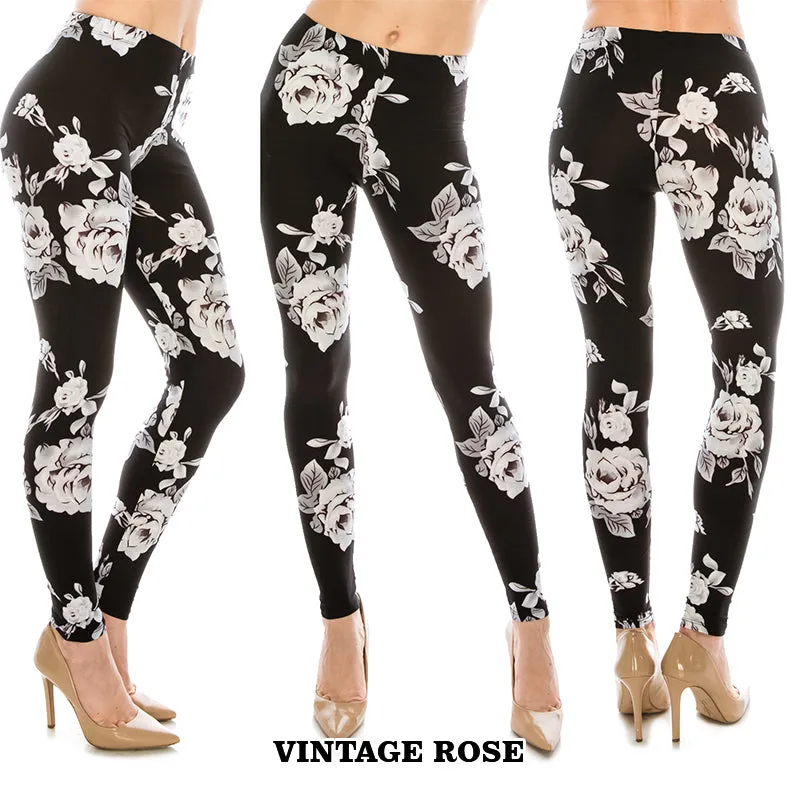 Floral Patterned Ultra Soft Leggings (Regular/Plus Size)