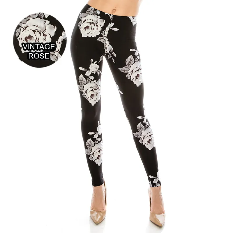 Floral Patterned Ultra Soft Leggings (Regular/Plus Size)