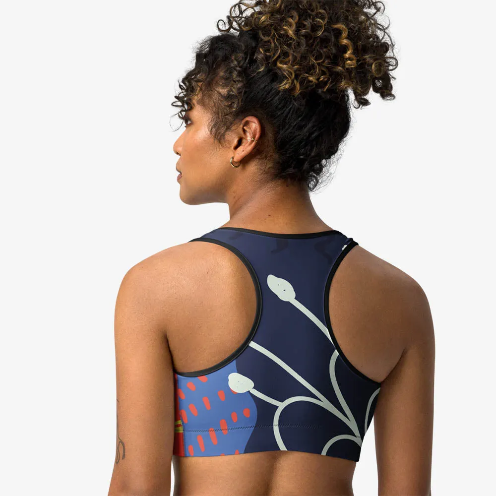 Floral Sports Bra "Fluid Flowers" Blue/Yellow