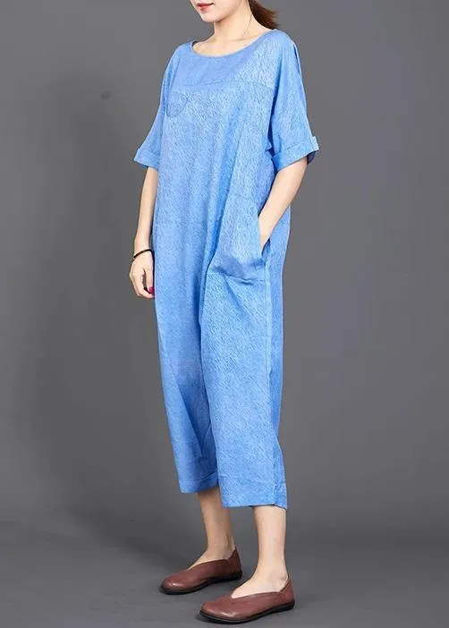 French cotton jumpsuit pants fine blue Solid Color Casual Loose Comfortable Jumpsuit