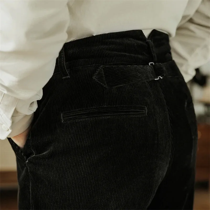 French Style Casual Pants Black High Waisted Mens Trousers