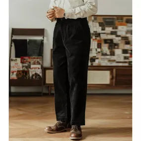 French Style Casual Pants Black High Waisted Mens Trousers