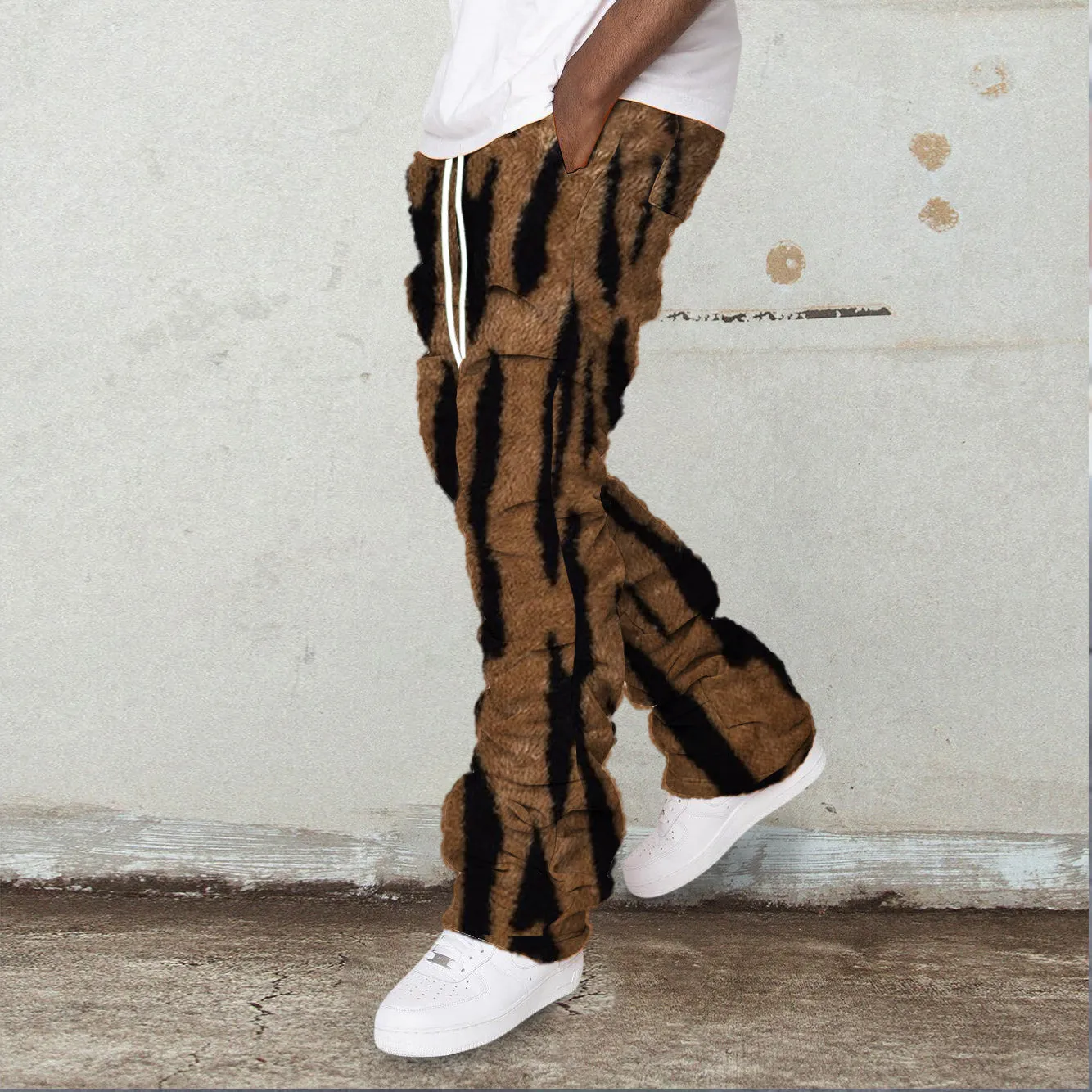 Leopard print retro plush fashionable casual trousers