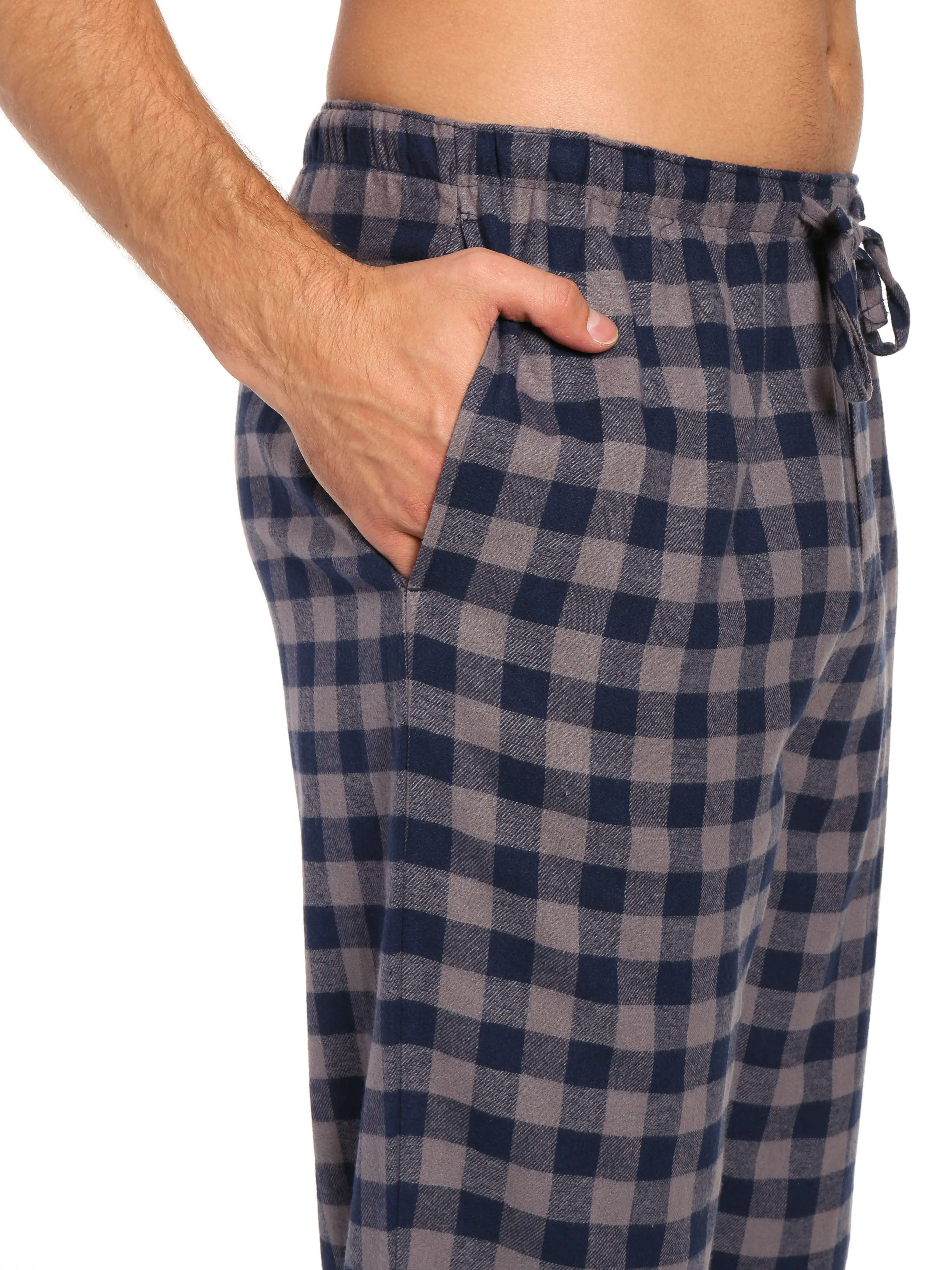 Men's 100% Cotton Flannel Lounge Pants - Gingham Charcoal-Navy