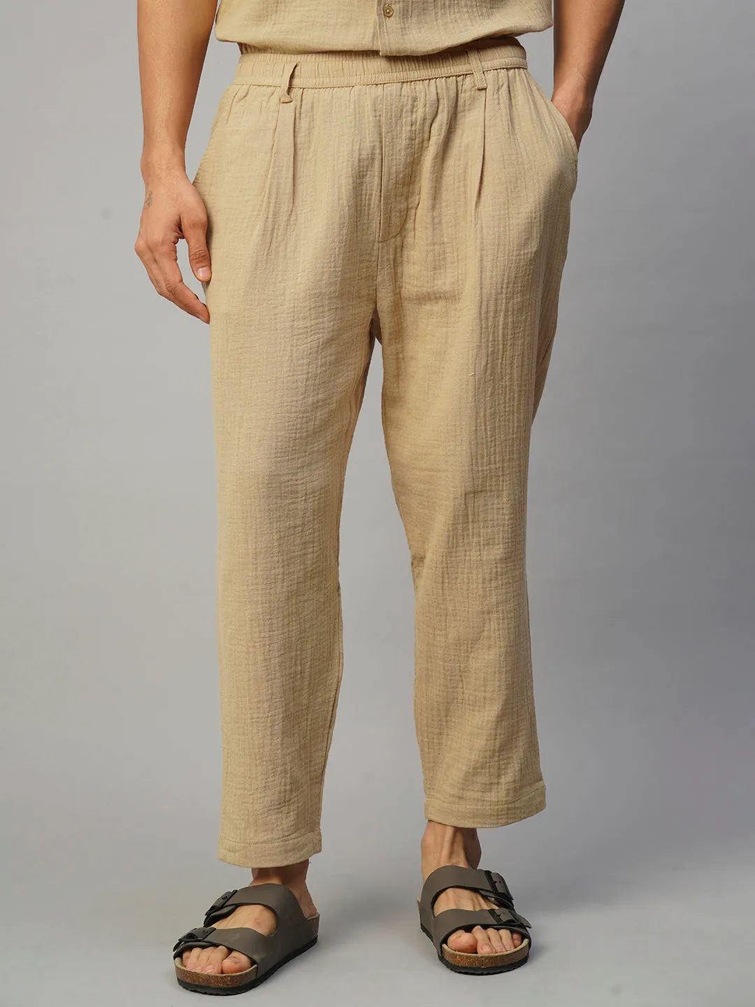 Men's Khaki Cotton Loose Fit Pant