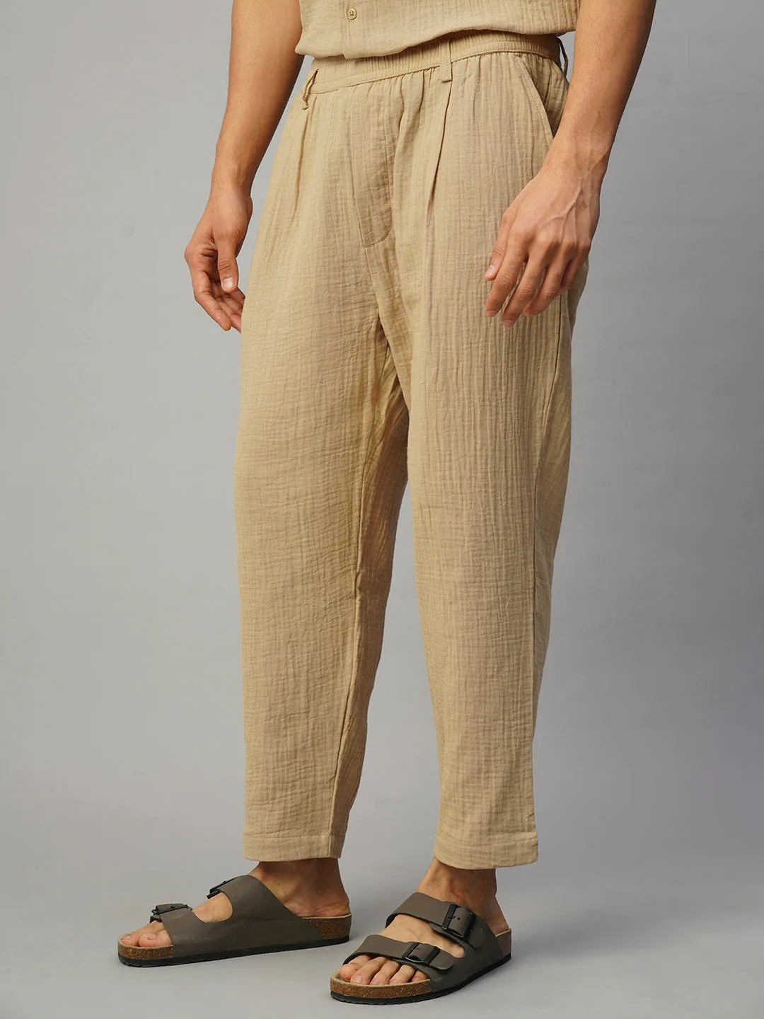 Men's Khaki Cotton Loose Fit Pant