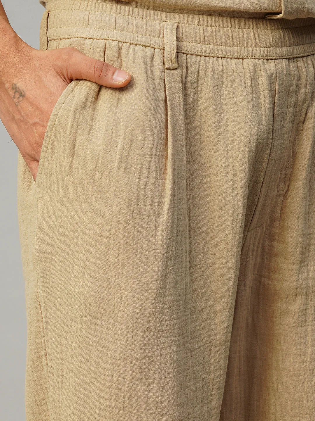 Men's Khaki Cotton Loose Fit Pant