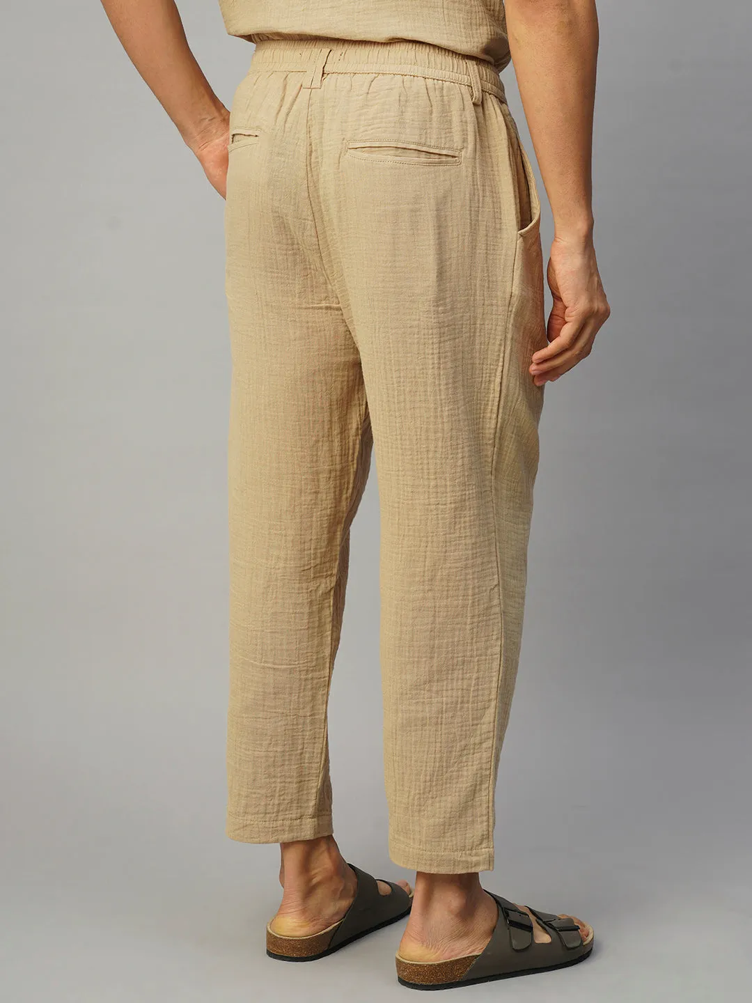 Men's Khaki Cotton Loose Fit Pant