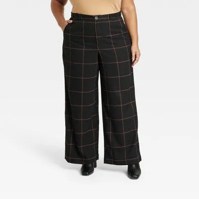 New - Ava & Viv Womens Plus Fit Wide Leg Trouser Pants Power Stretch