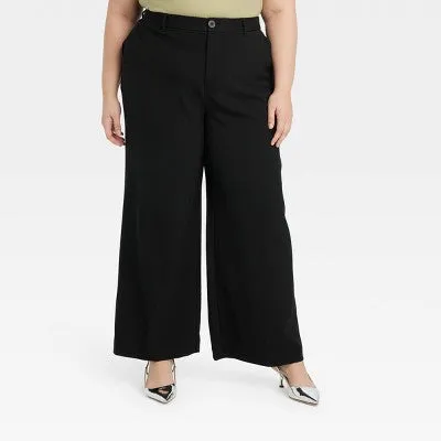 New - Ava & Viv Womens Plus Fit Wide Leg Trouser Pants Power Stretch