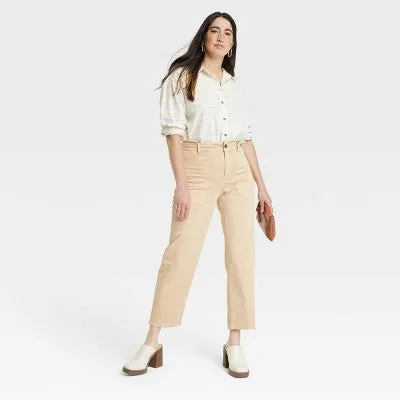 New - Women's High-Rise Barrel Leg Pants - Universal Thread Tan 16