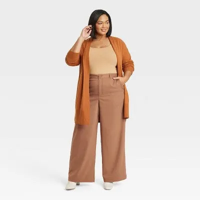 New - Women's High-Rise Wide Leg Trouser Pants - Ava & Viv Brown 18