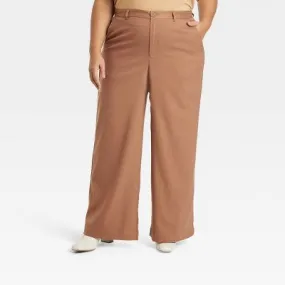 New - Women's High-Rise Wide Leg Trouser Pants - Ava & Viv Brown 18