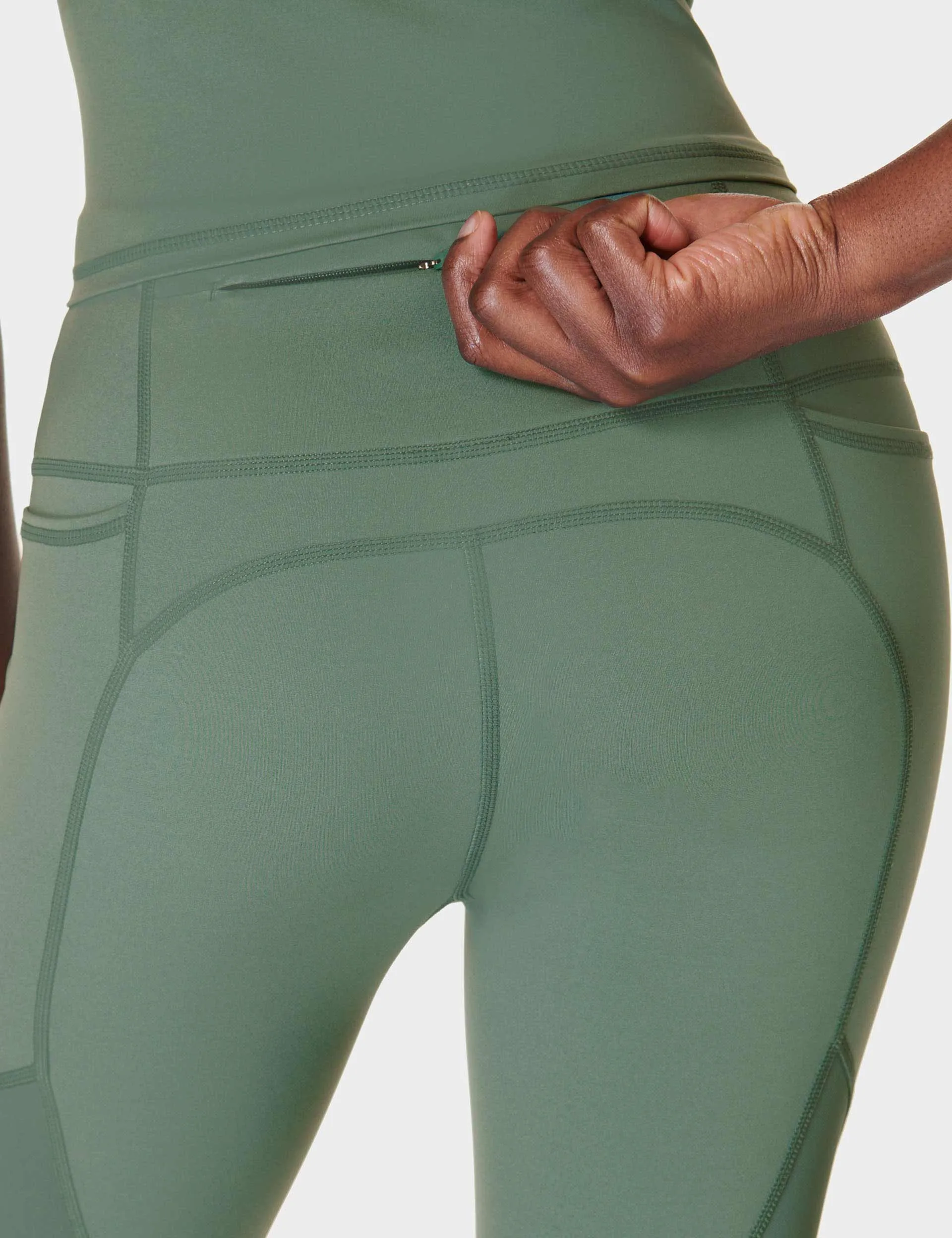 Power Aerial Mesh 7/8 Gym Leggings - Cool Forest Green