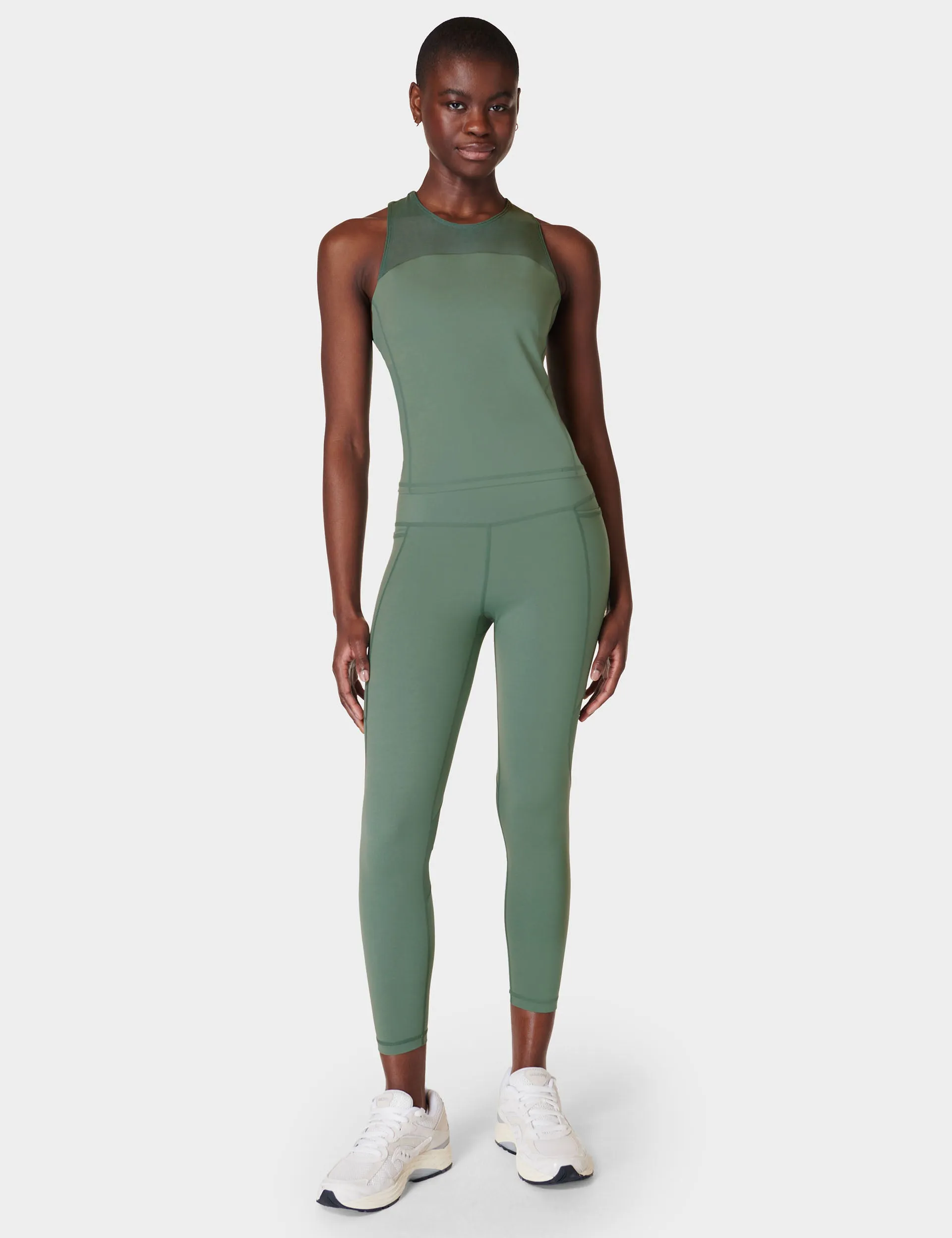 Power Aerial Mesh 7/8 Gym Leggings - Cool Forest Green