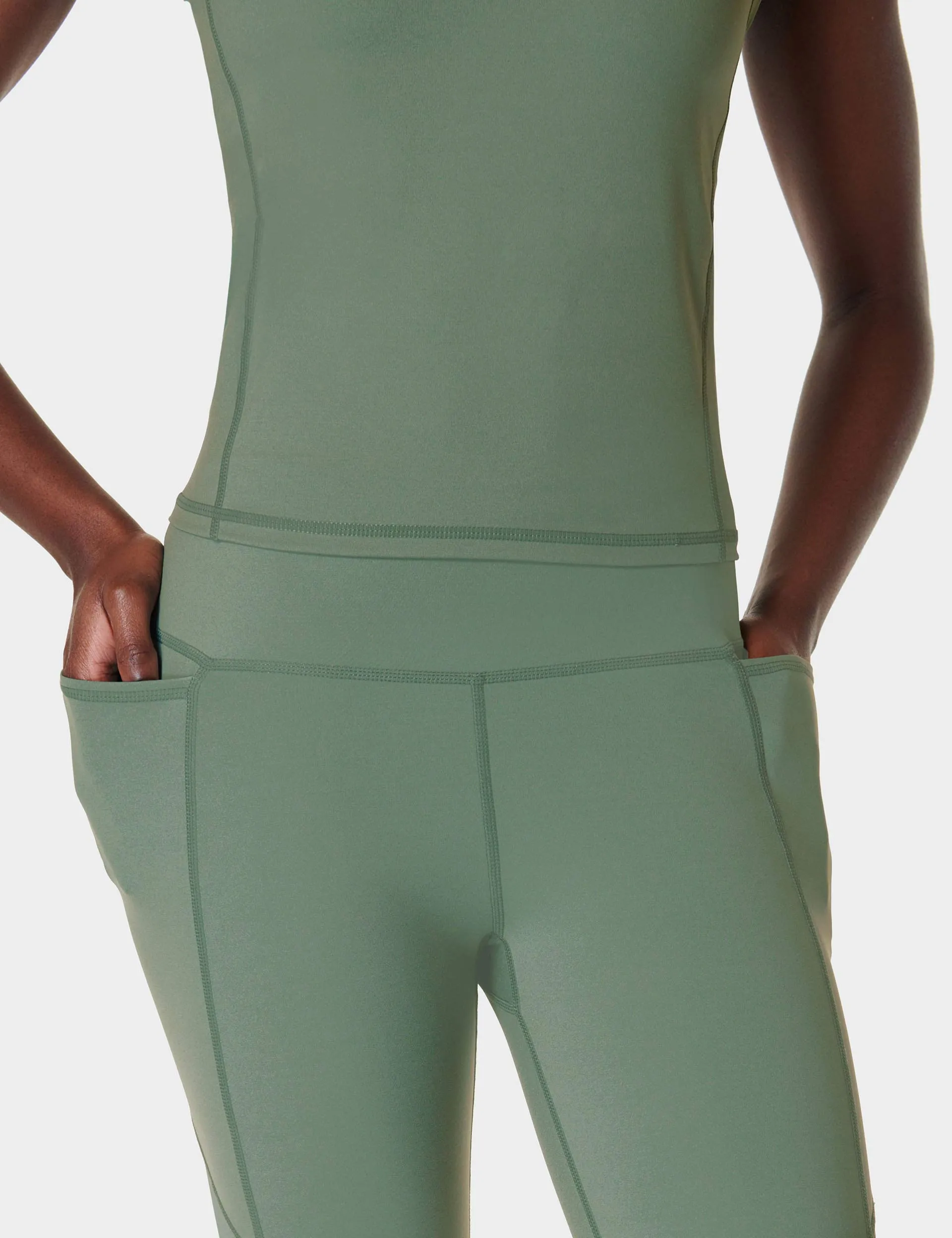 Power Aerial Mesh 7/8 Gym Leggings - Cool Forest Green