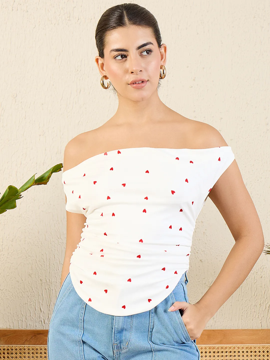 Printed Cotton Stretchable Draped Crop Top