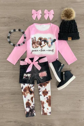 "Peace Love Cows" Denim Short & Legging Set