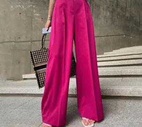 Wjczt Rose Red Loose High Waist Wide Leg Women 2022 Spring Autumn Casual Solid Straight Office Long Pants Female Trousers