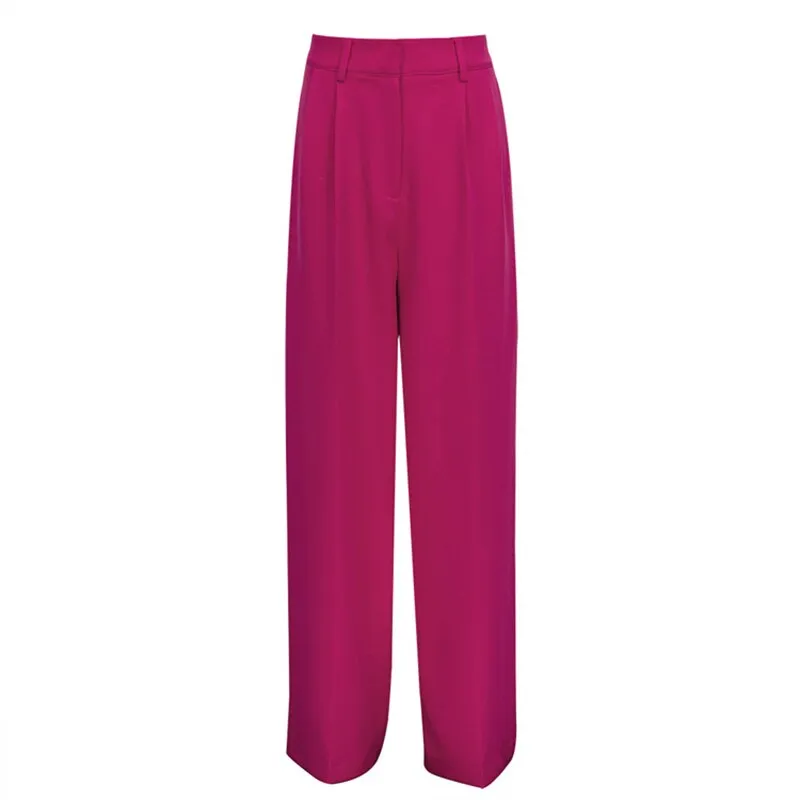 Wjczt Rose Red Loose High Waist Wide Leg Women 2022 Spring Autumn Casual Solid Straight Office Long Pants Female Trousers